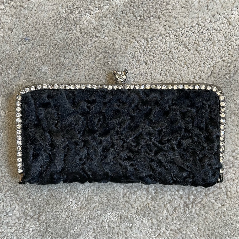 Clara Kasavina Black Fur Swarovski Crystal Embellished Evening Bag Clutch - Picture 3 of 11